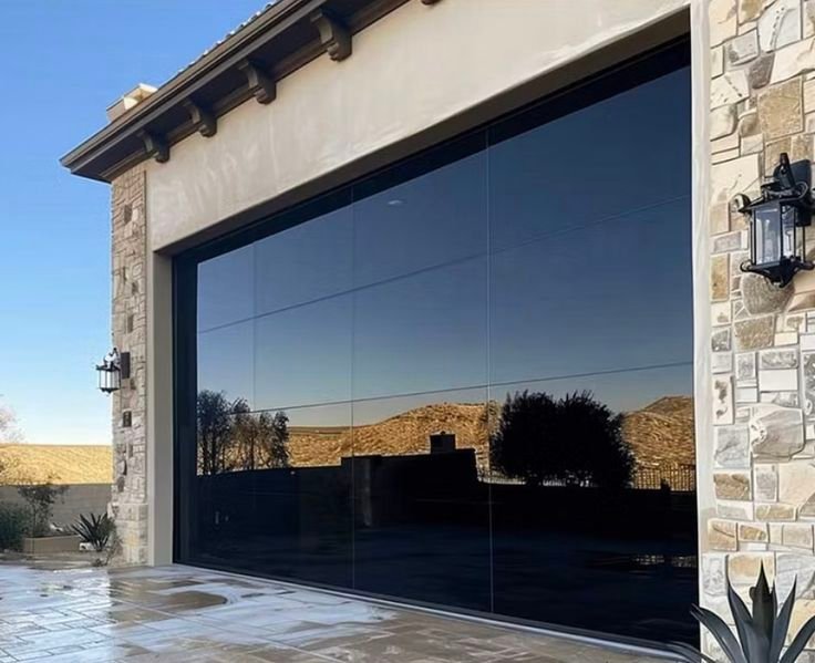 Newly configured premium modern garage door installation showcasing pristine structural architectural alignment